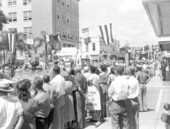People gathered on the street to watch the parade at the watermelon festival - Leesburg, Florida