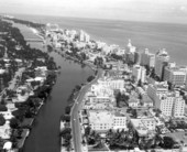 Aerial view with Indian Creek and Atlantic Ocean - Miami Beach, Florida.