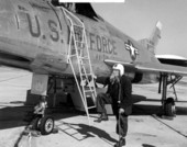 William "Uncle Bill" Lundy outfitted with air pilot gear at Eglin Field during his 107th birthday anniversary.