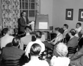 Alden R. Looslie, owner of Cyanamid Company, talking at a press conference - Pensacola, Florida.