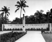 Front view of "The Torch of Friendship" monument in Bayfront Park : Miami, Florida.