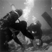 Fred Logan and Art McKee at the wreck site of Capitana, El Rubi Segundo - Plantation Key, Florida .