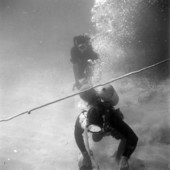 Floats of airlift used in salvaging wreck of Spanish galleon, Capitana, El Rubi Segundo - Plantation Key, Florida .