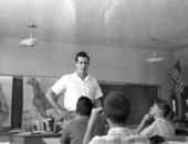 Junior high school teacher addressing his class, Glenridge Junior High School.