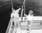 Jimmy Burns and Karen Ekman inspect their barracuda catch - Broward County, Florida