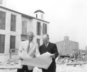 Contractor and architect go over Spanish Village reconstruction plans during the Qudricentennial Festival - Pensacola, Florida