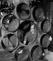 Jet engine parts being welded at the Pratt & Whitney Aircraft Company plant - West Palm Beach, Florida.