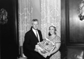 Governor Collins presenting state flag to Mrs. Louis E. Goldman of Coral Gables - Tallahassee, Florida.