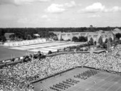 Aerial view of marching band in Florida Field - Gainesville, Florida.