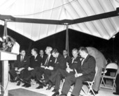 Several men gathered for the dedication of a fountain in the center of town - Lakeland, Florida