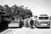 Participants of the Housing and Living Arrangements for the Elderly conference boarding city buses - Tallahassee, Florida