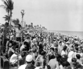 Fort Lauderdale beach crowded with college students during Easter vacation.