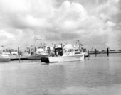 "Jet Stream" rides next to another boat by a dock in Islamorada