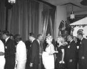 Walt Disney greeting a woman at a press conference - Orlando, Florida