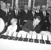 Governor Claude Kirk signing the Disney bill at the Governor's mansion - Tallahassee, Florida.