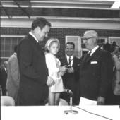 Governor Claude Kirk with Roy Disney at the signing of the Disney bill at the Governor's mansion - Tallahassee, Florida.