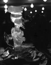 Ice sculpture of Donald Duck on display during a Walt Disney World press conference at the Cherry Plaza Hotel in Orlando.
