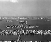 Aerial view of the Venetian Causeway, looking west - Miami, Florida.