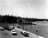 Theater shell is moved across the water - Dania Beach, Florida .