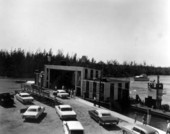 Theater shell is pulled close to the dock - Dania Beach, Florida .
