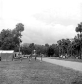 Children running on camp grounds at Collier-Seminole State Park - Collier County, Florida.