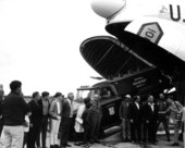National Fish Hatchery truck being unloaded from an Air Force airplane