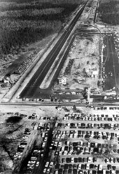 Aerial view of a drag strip during the auto race - Gainesville, Florida.
