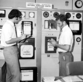 Meteorologists at work in the National Hurricane Center - Miami, Florida.