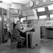 An officer sitting in the control room at the Astronaut Memorial Planetarium and Observatory - Cocoa, Florida