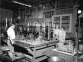 Visitors viewing the chemical laboratory at the Thomas Edison home - Fort Myers, Florida