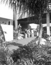People outside Pappas' restaurant - Tarpon Springs, Florida