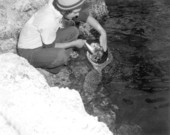 Theater of the Sea animal trainer feeding a turtle - Islamorada, Florida