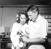 Bill and Nancy Haast at the Miami Serpentarium handling a snake.
