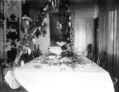 Decorated table laden with food