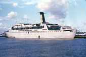 Cunard liner after fire at sea.
