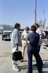 Captain Tony Terracino talking with men on the set of the movie "Cuba Crossing" - Key West, Florida.