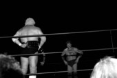Wrestlers Dusty Rhodes (left) and Harley Race square off in the ring prior to their NWA wrestling match - Key West, Florida.
