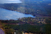 Aerial view overlooking the north end of Lake Santa Fe near Waldo, Florida.