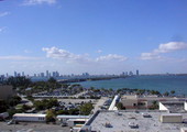 Looking west across Biscayne Bay at the Miami skyline from Miami Beach.