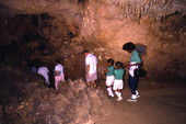 View of visitors on tour inside cave at the Florida Caverns State Park - Marianna, Florida.