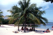 View of people at the John Pennekamp Coral Reef State Park beach - Key Largo, Florida.