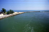 View looking toward fishing pier at the Sebastian Inlet State Park - Melbourne Beach, Florida.