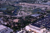 Aerial view looking over the Busch Gardens amusement park in Tampa, Florida.