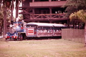 View of train ride at the Busch Gardens amusement park in Tampa, Florida.