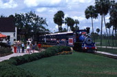View showing train at the Busch Gardens amusement park in Tampa, Florida.