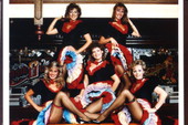 Group portrait of women dancers at Rosie O'Grady's in Church Street Station - Orlando, Florida.