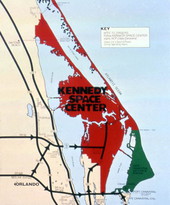 Map showing the Kennedy Space Center and Cape Canaveral Air Force Station.