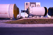 View of rocket in the garden at the Kennedy Space Center - Merritt Island, Florida.