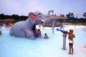 View of visitors in the children's activity area at the Shipwreck Island Waterpark attraction located at 12201 Middle Beach Road in Panama City Beach, Florida.