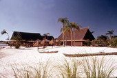 View of buildings at the Sea World attraction in Orlando, Florida.